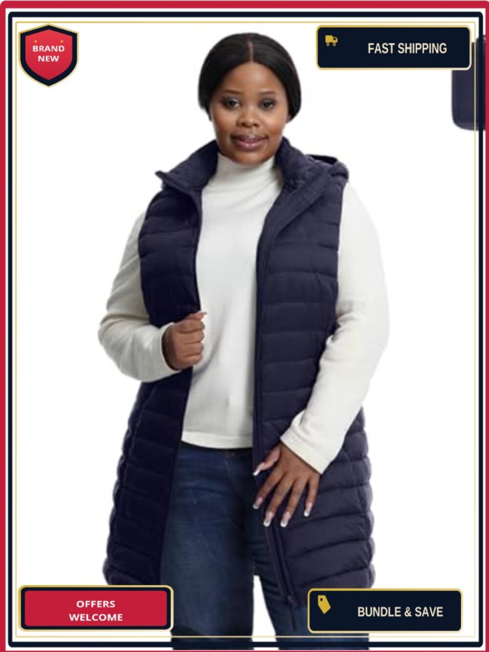 Plus Size Women's Puffer Vest 1X-6X Lightweight Packable Quilted